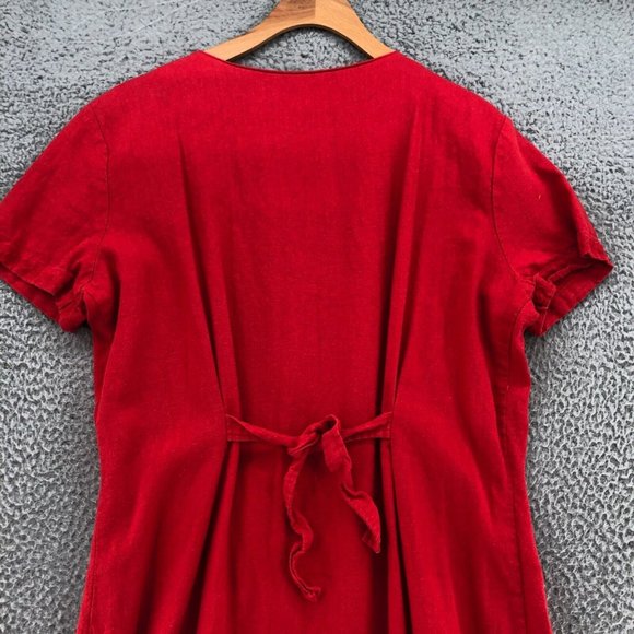 Vintage Robbie Bee Dress Womens 10 Red Linen Kaftan Midi Shirt Dress Button Up - Picture 4 of 10